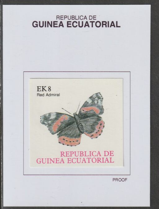 Equatorial Guinea 1977 Butterflies EK8 (Red Admiral) proof in issued colours mounted on small card - as Michel 1200, stamps on butterflies