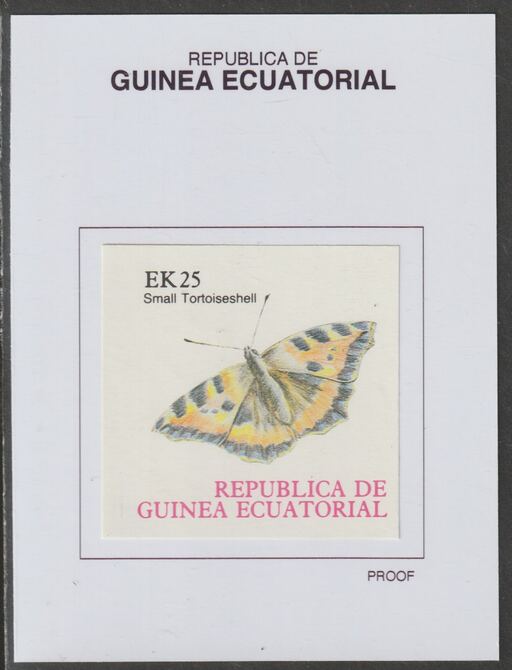 Equatorial Guinea 1977 Butterflies EK25 (Small Tortoiseshell) proof in issued colours mounted on small card - as Michel 1201, stamps on butterflies
