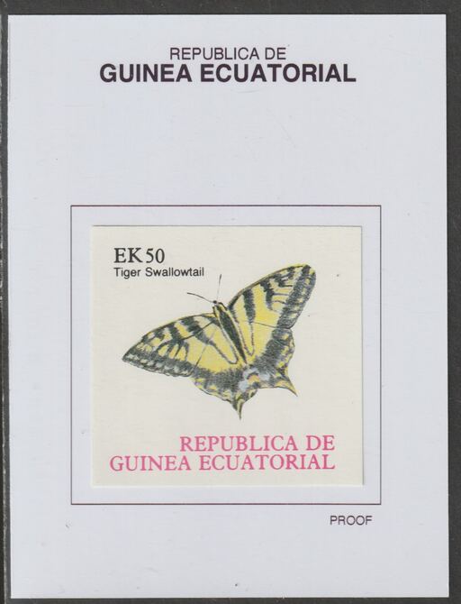 Equatorial Guinea 1977 Butterflies EK50 (Tiger Swallowtail) proof in issued colours mounted on small card - as Michel 1202, stamps on , stamps on  stamps on butterflies