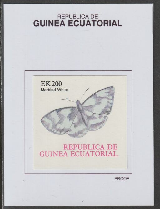 Equatorial Guinea 1977 Butterflies EK200 (Marbled White) proof in issued colours mounted on small card - as Michel 1204, stamps on butterflies