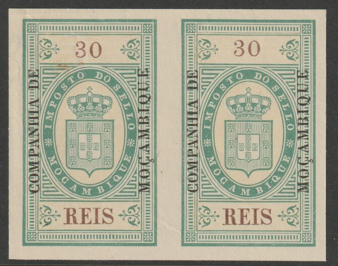 Mozambique Company 1892 Stamp Tax 30r imperf pair without gum, stamps on revewnues