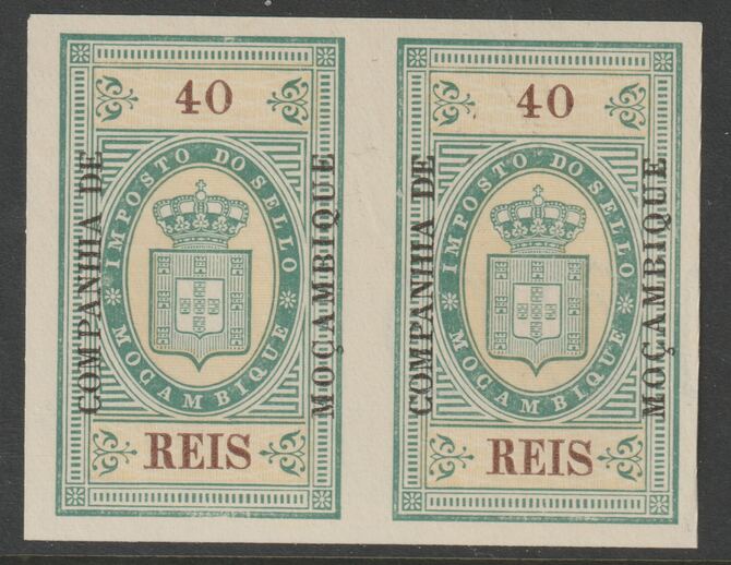 Mozambique Company 1892 Stamp Tax 40r imperf pair without gum, stamps on revewnues