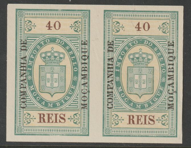 Mozambique Company 1892 Stamp Tax 40r imperf pair without gum, stamps on , stamps on  stamps on revewnues