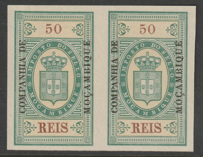 Mozambique Company 1892 Stamp Tax 50r imperf pair without gum, stamps on , stamps on  stamps on revewnues