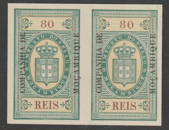 Mozambique Company 1892 Stamp Tax 80r imperf pair without gum, stamps on revewnues