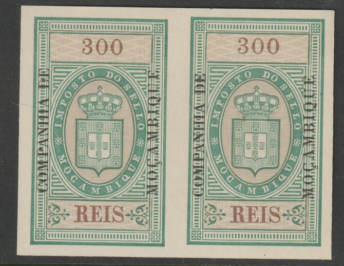 Mozambique Company 1892 Stamp Tax 300r imperf pair without gum, stamps on revewnues