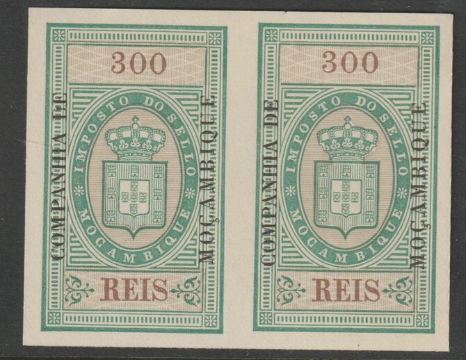 Mozambique Company 1892 Stamp Tax 300r imperf pair without gum, stamps on , stamps on  stamps on revewnues