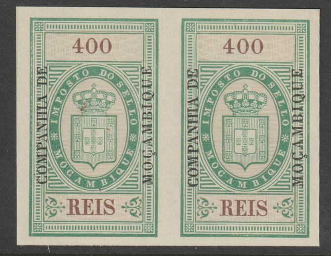Mozambique Company 1892 Stamp Tax 400r imperf pair without gum, stamps on revewnues