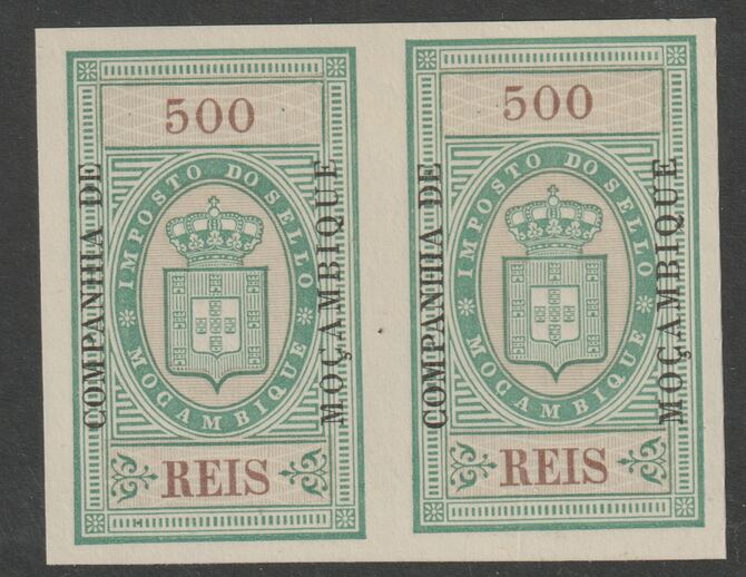 Mozambique Company 1892 Stamp Tax 500r imperf pair without gum, stamps on revewnues