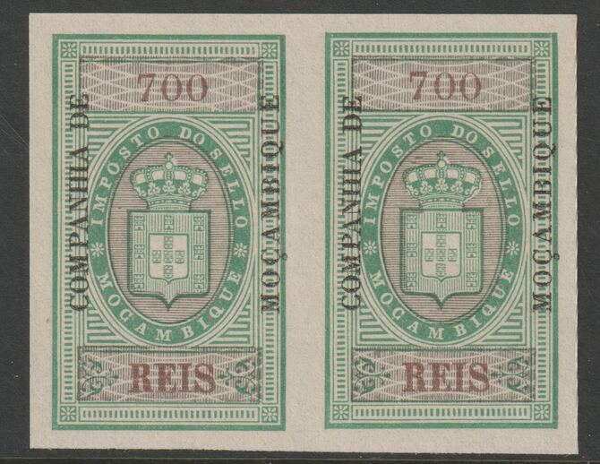 Mozambique Company 1892 Stamp Tax 700r imperf pair without gum, stamps on revewnues