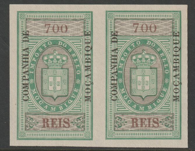 Mozambique Company 1892 Stamp Tax 700r imperf pair without gum, stamps on revewnues