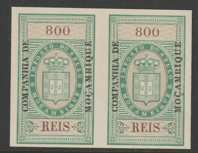 Mozambique Company 1892 Stamp Tax 800r imperf pair without gum, stamps on , stamps on  stamps on revewnues