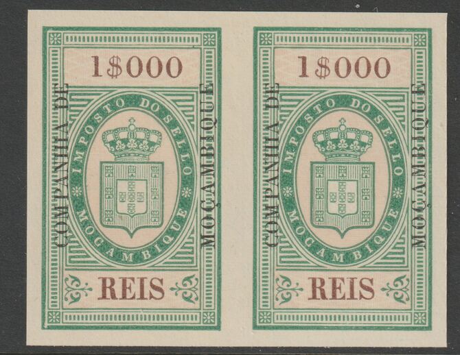 Mozambique Company 1892 Stamp Tax 1,000r imperf pair without gum, stamps on , stamps on  stamps on revewnues