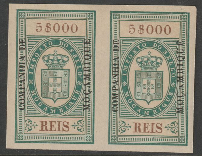 Mozambique Company 1892 Stamp Tax 5,000r imperf pair without gum, stamps on , stamps on  stamps on revewnues