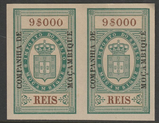 Mozambique Company 1892 Stamp Tax 9,000r imperf pair without gum, stamps on revewnues