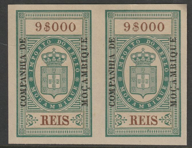 Mozambique Company 1892 Stamp Tax 9,000r imperf pair without gum, stamps on , stamps on  stamps on revewnues