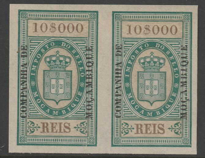 Mozambique Company 1892 Stamp Tax 10,000r imperf pair with gum, stamps on revewnues