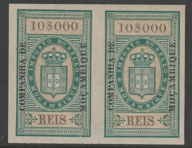 Mozambique Company 1892 Stamp Tax 10,000r imperf pair with gum, stamps on revewnues