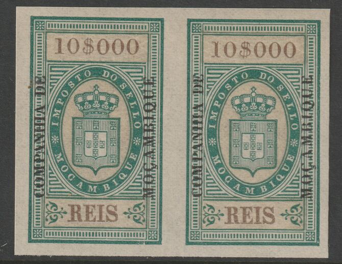 Mozambique Company 1892 Stamp Tax 10,000r imperf pair with gum, stamps on , stamps on  stamps on revewnues