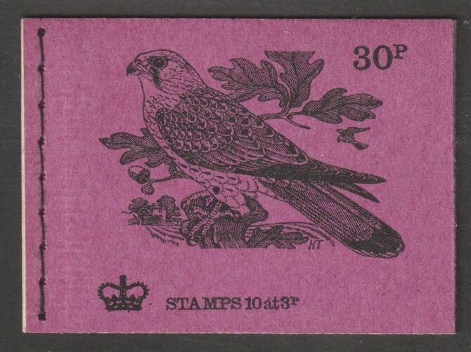 Great Britain 1971-73 Birds #5 - Kestrel (purple cover August 1972) 30p booklet complete and fine, SG DQ65, stamps on , stamps on  stamps on birds, stamps on  stamps on kestrels, stamps on  stamps on birds of prey, stamps on  stamps on 