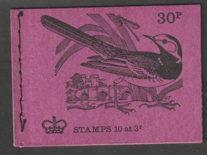 Great Britain 1971-73 Birds #4 - Pied Wagtaill (purple cover April 1972) 30p booklet complete and fine, SG DQ63, stamps on , stamps on  stamps on birds, stamps on  stamps on wagtail