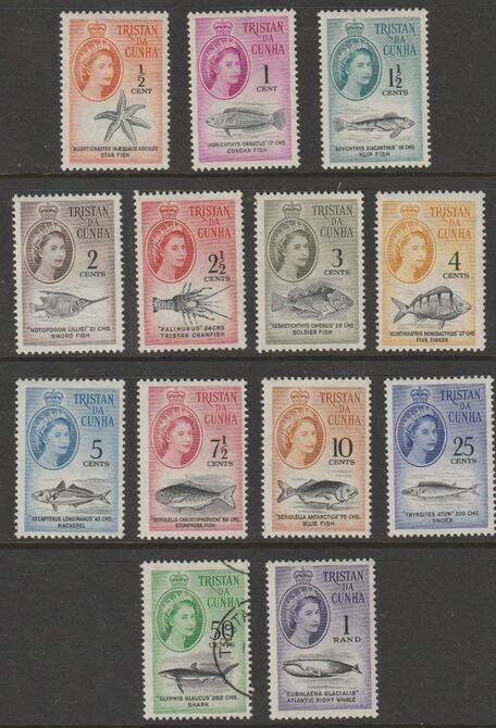 Tristan da Cunha 1961 Marine life def set complete mint (50c is fine used) SG 42-54 cat Â£76, stamps on marine life