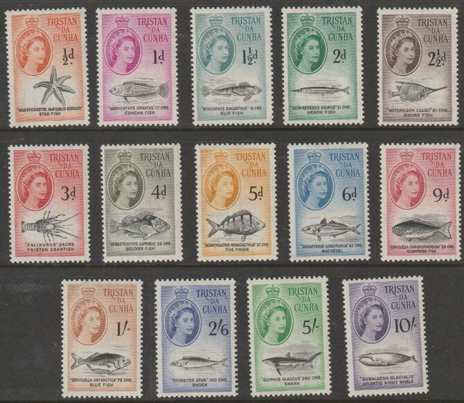 Tristan da Cunha 1960 Marine life def set complete lightly mounted mint SG 28-41 cat £75, stamps on marine life