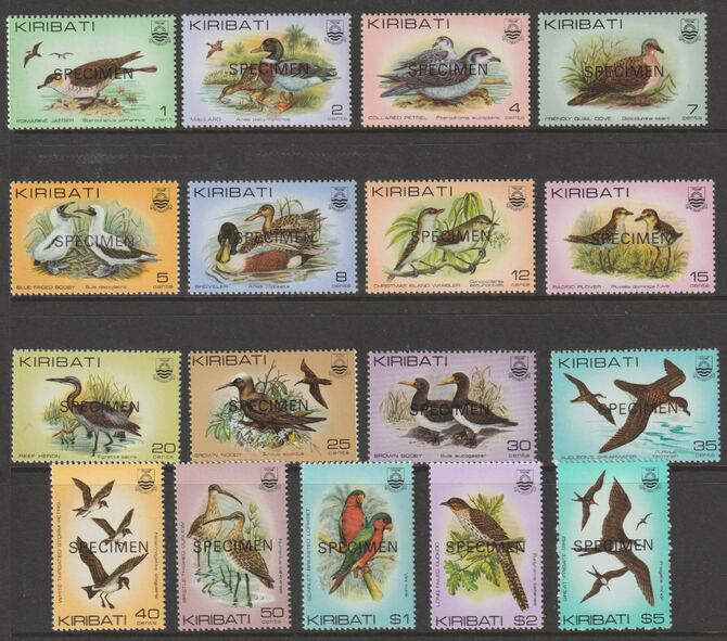 Kiribati 1982 Birds def set complete ex 55c, overprinted SPECIMEN unmounted mint as SG 163-78, stamps on birds