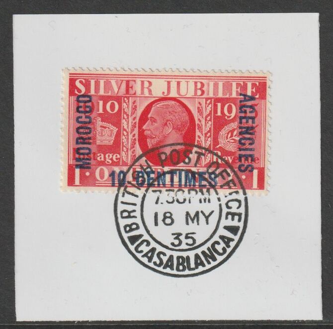 Morocco Agencies - French 1935 KG5 Silver Jubilee 10c on 1d on piece with full strike of Madame Joseph forged postmark type 85, stamps on , stamps on  kg6 , stamps on forgery, stamps on silver jubilee