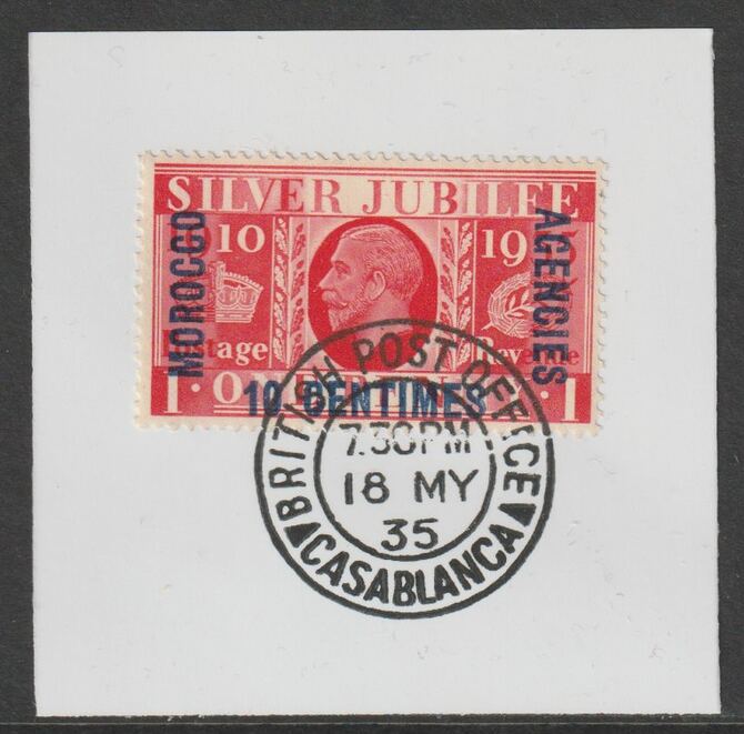 Morocco Agencies - French 1935 KG5 Silver Jubilee 10c on 1d on piece with full strike of Madame Joseph forged postmark type 85, stamps on , stamps on  stamps on , stamps on  stamps on  kg6 , stamps on  stamps on forgery, stamps on  stamps on silver jubilee