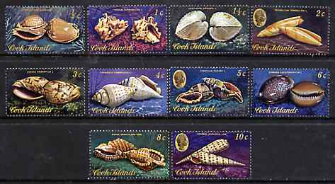 Cook Islands 1974 Shells short set of 10 values (1/2c to 10c) unmounted mint SG 466-75*, stamps on , stamps on  stamps on shells