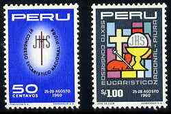 Peru 1960 National Eucharistic Congress set of 2, SG 843-44 unmounted mint*, stamps on religion