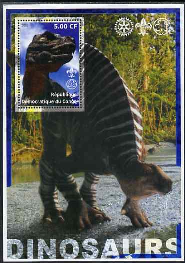 Congo 2002 Dinosaurs #08 perf s/sheet (also showing Scout, Guide & Rotary Logos) unmounted mint, stamps on , stamps on  stamps on dinosaurs, stamps on  stamps on scouts, stamps on  stamps on guides, stamps on  stamps on rotary