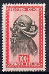 Belgian Congo 1947 Native Mask 100f black & red (top value) unmounted mint, SG 291*, stamps on , stamps on  stamps on masks