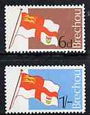 Brecqhou (British Local) 1969 Island's Flag 6d & 1s from definitive set (blocks pro rata) unmounted mint, stamps on flags