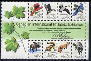 United States 1978 'Capex 78' International Stamp Exhibition m/sheet (Birds & Animals) unmounted mint SG MS 1726, stamps on stamp exhibitions, stamps on mallard   cardinal    jay   goose    chipmunk     racoon    elk    fox      dogs, stamps on  fox , stamps on foxes, stamps on  