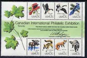 United States 1978 Capex 78 International Stamp Exhibition m/sheet (Birds & Animals) unmounted mint SG MS 1726, stamps on stamp exhibitions, stamps on mallard   cardinal    jay   goose    chipmunk     racoon    elk    fox      dogs, stamps on  fox , stamps on foxes, stamps on 