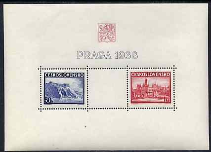 Czechoslovakia 1938 Prague Philatelic Exhibition m/sheet unmounted mint, SG MS 388a, Mi BL 4, stamps on stamp exhibitions