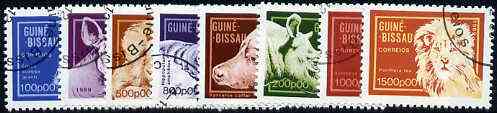 Guinea - Bissau 1989 Animals set of 8 cto used, SG 1174-81*, stamps on animals    zebra    rhino    lion    cheetah    cats    okapi    apes    hippo