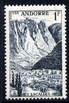 Andorra - French 1955-58 Les Escaldes 1f slate-blue unmounted mint SG F144