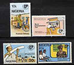 Nigeria 1983 World Communications Year set of 4, SG 455-58 unmounted mint*, stamps on , stamps on  stamps on communications    postman    newspapers, stamps on  stamps on  tv , stamps on  stamps on 