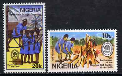 Nigeria 1989 70th Anniversary of Nigerian Girl Guides set of 2 unmounted mint, SG 580-81*, stamps on scouts, stamps on guides, stamps on 
