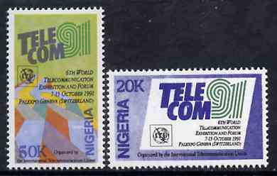 Nigeria 1991 Telecom set of 2, SG 617-18 unmounted mint*, stamps on communications    science