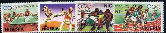 Nigeria 1992 Barcelona Olympic Games (1st issue) set of 4 unmounted mint, SG 619-22*, stamps on , stamps on  stamps on olympics    sport     boxing    athletics     table tennis    running    taekwondo, stamps on  stamps on martial arts