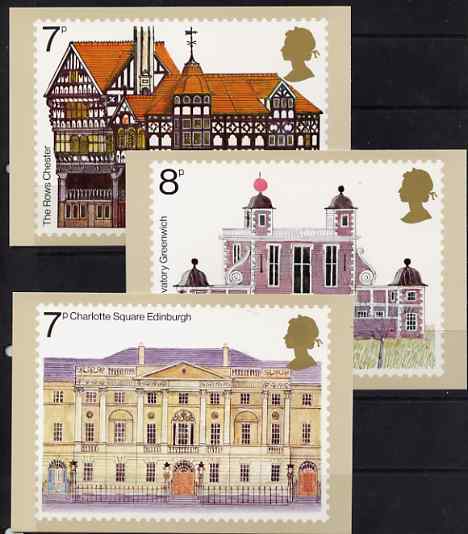 Great Britain 1975 European Architecture set of 3 PHQ cards unused and pristine, stamps on architecture