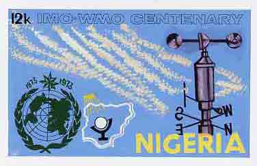 Nigeria 1973 IMO & WMO Centenary - original hand-painted artwork for 12k value (Weather Vane) by unknown artist on card size 10x6 without endorsement, stamps on , stamps on  stamps on weather