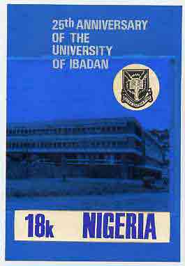 Nigeria 1973 Ibadan University - partly hand-painted artwork for 18k value (University Building) by Olajide I Oshiga on card size 6in x 9in without endorsements, stamps on education, stamps on buildings