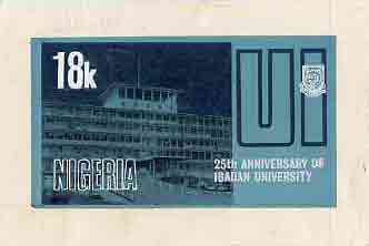 Nigeria 1973 Ibadan University - partly hand-painted artwork for 18k value (University Building) by Olajide I Oshiga on card size 7in x 4in without endorsements, stamps on education     buildings
