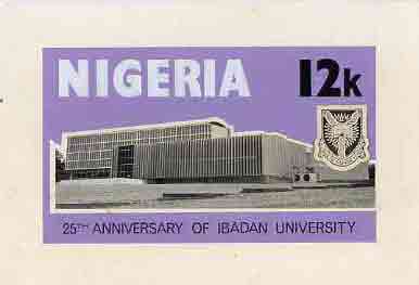 Nigeria 1973 Ibadan University - partly hand-painted artwork for 12k value (University Building) by unknown artist on card size 8.5x5 without endorsements, stamps on , stamps on  stamps on education     buildings