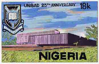 Nigeria 1973 Ibadan University - original hand-painted artwork for 18k value (University Building) by unknown artist on card size 9in x 6in without endorsements, stamps on education     buildings